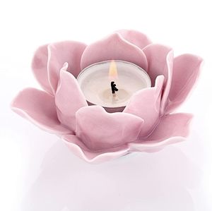 NWT LOTUS FLOWER TEA LIGHT  HOLDER HANDMADE Premium ceramic W Free Led Candle